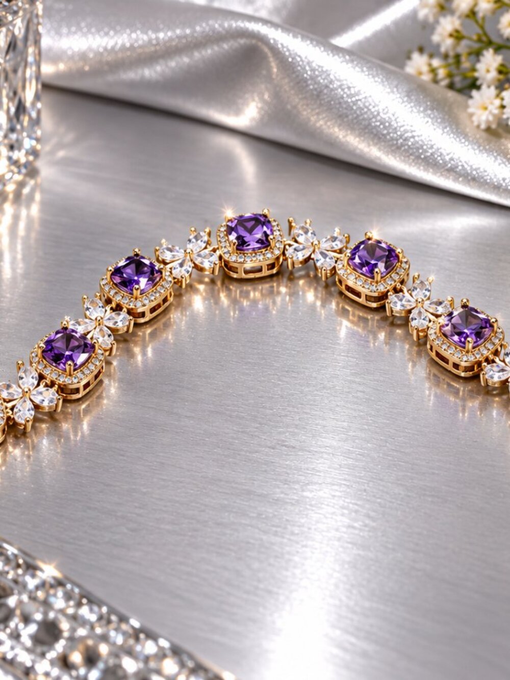 Rich purple cushion-cut stone bracelet